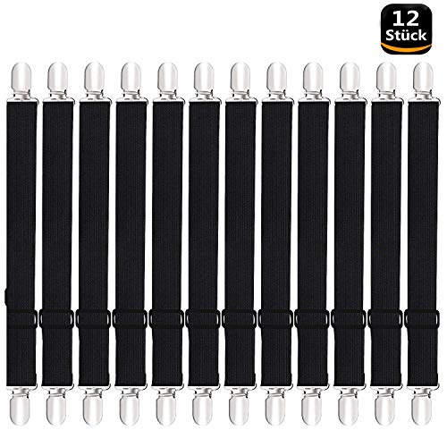 Yinong-eu 12PCS Tendeur Drap Housse Lit Drap Réglable, Sangle Drap Housse de Maintient Tendeur Draps Réglable pour lit ou canapé du0092Angle Sangles élastiques de soutient pour Matelas (Noir, 2 Voies)