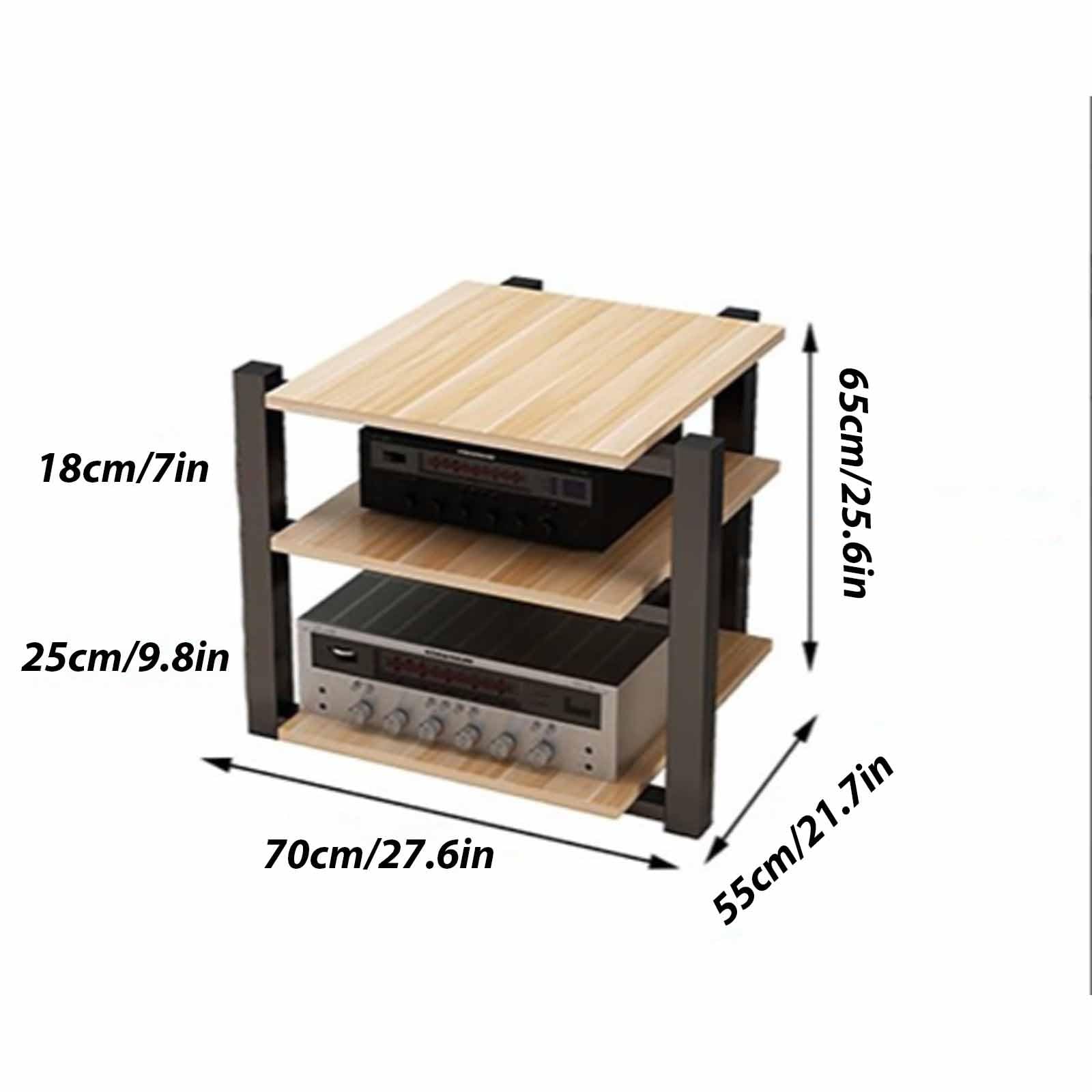 Teak AV stojak stojak stojak - 2/3/4-poziomowa szafka na media do odtwarzacza płyt CD i odbiornika - stylowy stojak ekspozycyjny (65 cm / 25,6 cala) - rozwiązanie do przechowywania rozrywki domowej