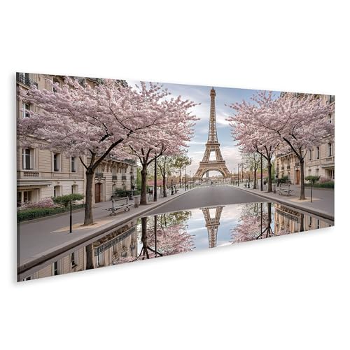 islandburner Cuadro sobre lienzo Romántica Torre Eiffel en primavera Mural para sala de estar - Perfecto para los amantes de los viajes - Panorama