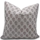 Fabritual Handmade Block Print Pure Linen 14X36 Throw Zipper Floral Printed Pillowcase Cushion Cover for Sofa Couch, Summer Fall Decoration, Home Décor, Farmhouse, Living Room, Rohini, Brown