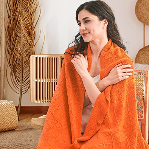 inhand Fall Throw Blanket Burnt Orange for Couch, Soft Living Room Home Decor Knitted Twin Size Blanket, Outdoor Lightweight Breathable Summer Blanket, Farmhouse Warm Woven Decorative, 60"x80"