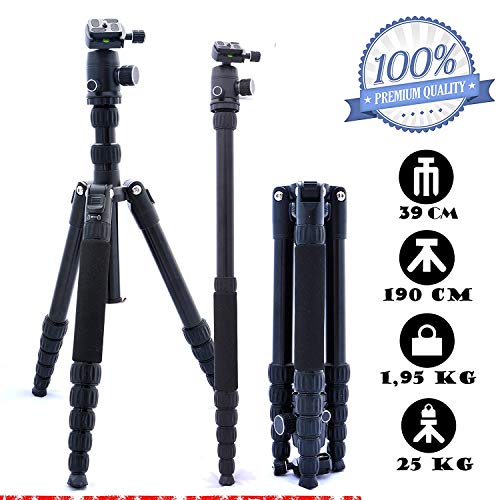 togopod Lukas Foto Reise Kamera Stativ für Canon, Nikon, Sony, Panasonic, Pentax usw. inklusiv 360° Kugelkopf + Tasche + Schnellwechselplatte. (max. Höhe 190cm, Tragfähigkeit 25kg, Gewicht 1,95 kg)