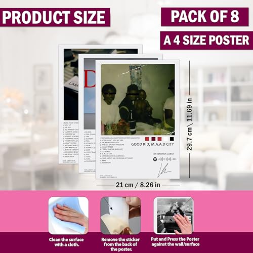 Image of WONDER HUB Wall Posters 8x12 inch (A4 Size) Included Self Adhesive on Back Wall Decor Posters Wall Art For Bedroom, Living room, Office, Dining Room (Kendrick Lamar)