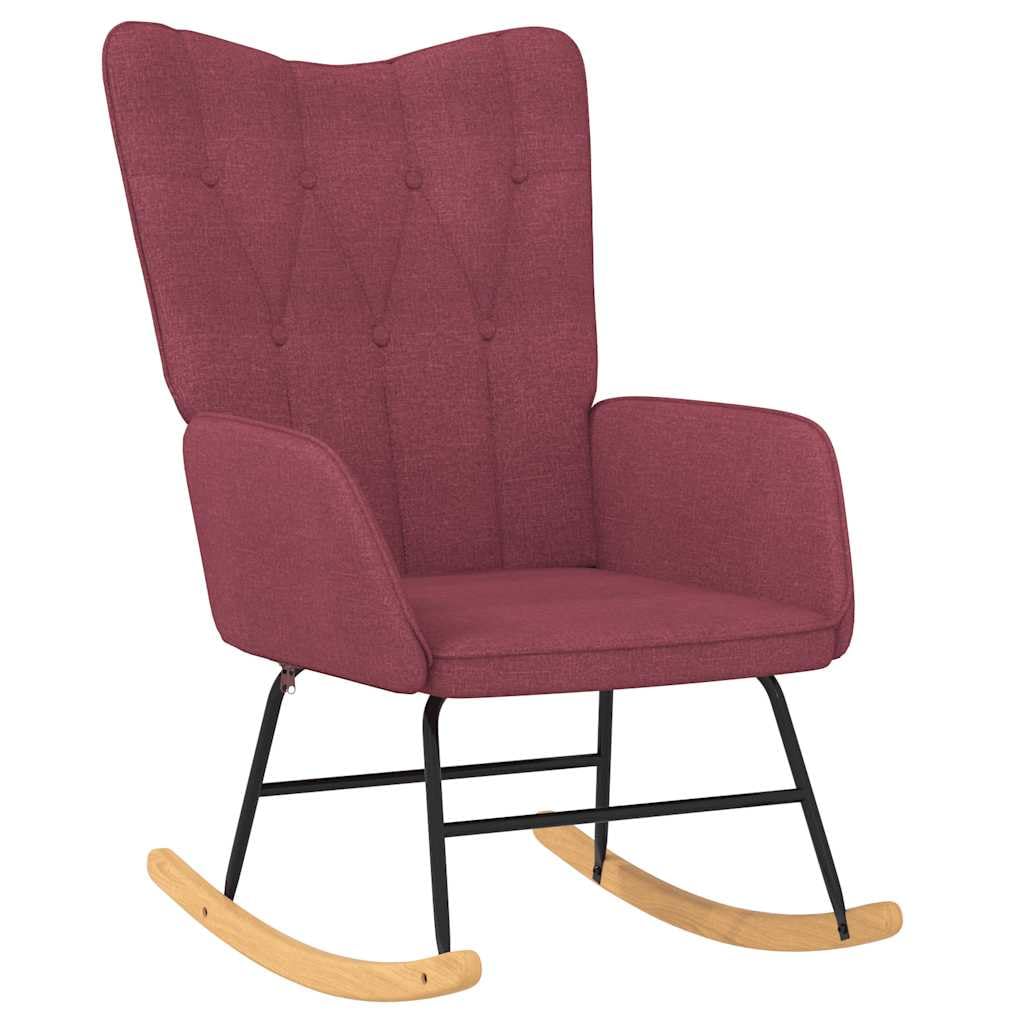 Silla mecedora con taburete de tela rojo vino, sillón relax con acolchado de espuma, estructura de madera de árbol de caucho, 61 x 78 x 98 cm, para salón, habitación de bebé, balcón