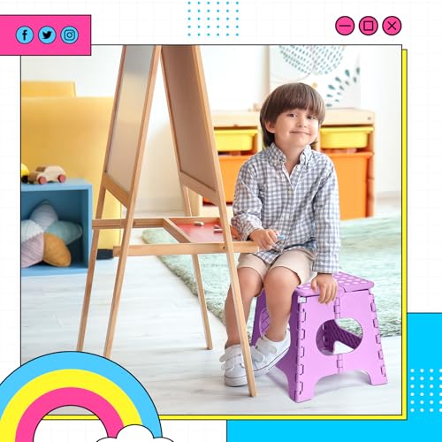 Image of Delxo 11 inch Folding Step Stool, Non-Slip Foldable Stools Up to 300 LBS, Step Stool with Handle, Lightweight for Kitchen, Bathroom, Bedroom, Garden, Light Purple, 1PC