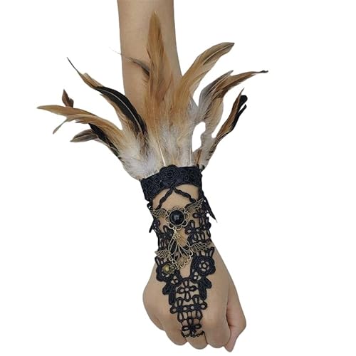 DyLyz Gothic Kaffeefeder Fingerlose Handschuhe Ausgehöhlte Manschette Florale Häkelkette Haken Fingerhandschuhe Punk Schnürung Handgelenkmanschetten Ärmel für Halloween Cosplay Maskerade Pa