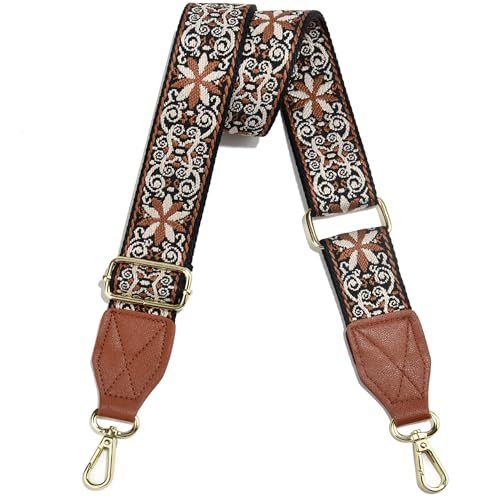 Image of Purse Strap,1.5 inch Leather End Shoulder Strap Adjustable Replacement,Retro Multi-Pattern Crossbody Bag Straps