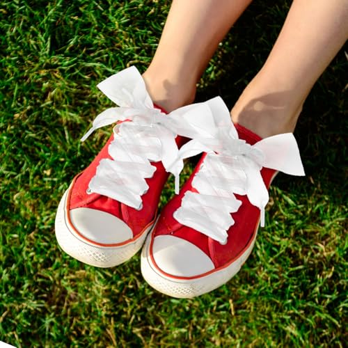 2 Pairs Fashion Shoelaces, 43in Ribbon Flat Snow Yarn Shoelace Soft Stain Organza Shoestrings for Women Sneakers3