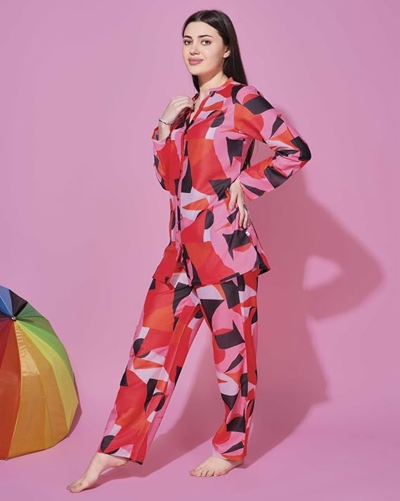 Image of STORIES OF BANNO'S SWAGGER Premium Poly Muslin Floral Co-Ord Set for Women | Soft Pajama Set | Elegant Printed Nightwear Lounge Outfit | Trendy Casual Wear Co-Ord Set