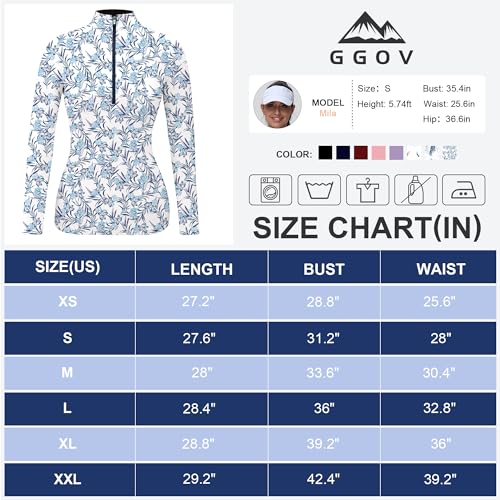 Image of GGOV Golf Shirts for Woman UPF 50+ Sun Protection Quick Dry Lightweight Long Sleeve Polo Shirts for Woman Rash Guard