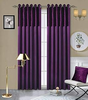 Pair of Crushed Velvet Band Curtains Fully Lined Eyelet Ring Top Faux Silk Window Treatment (Purple, 66''Widex72''Drop)
