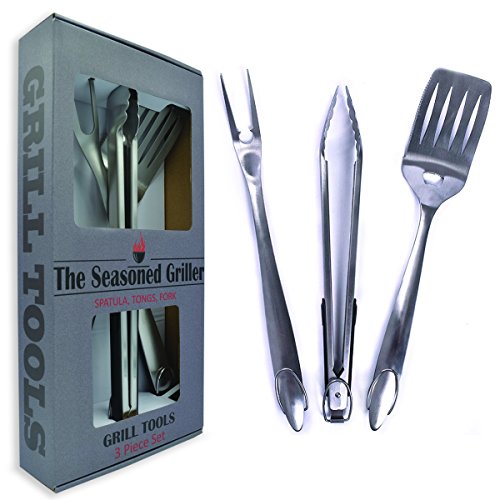 Extra Long Heavy Duty BBQ Grill Tools Set - 3 Piece Stainless Steel Utensils Set Includes Spatula Fork Tongs - Barbecue Grilling Accessories - Outdoor Grilling kit in Gift Box Packaging