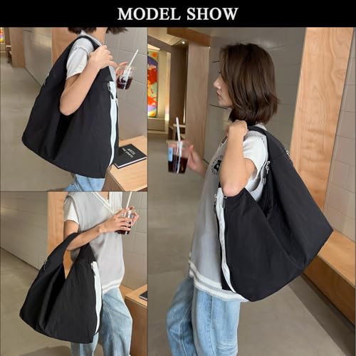 Slouchy Tote Bag Multipockets Nylon Purse Large Hobo Bags for Women Solid Color Shoulder Handbag2