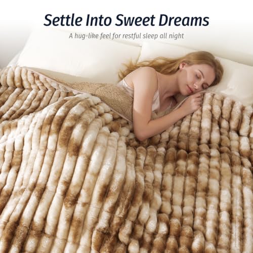 Image of Fleece Weighted Blanket for Adults 60 inch x 80 inch 20lbs Striped Blankets, Khaki | Soft Queen Size Sherpa Weighted Blankets with Glass Bead Filling, Plush 3D Striped Heavy Throw Blanket for Bed and Couch