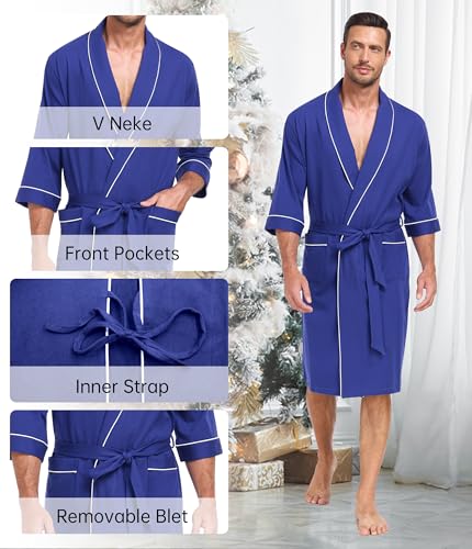 Image of COLORFULLEAF 100% Cotton Men's Bathrobes Summer Kimono Short Sleeve Lightweight Soft Breathable Spa Robe for Men