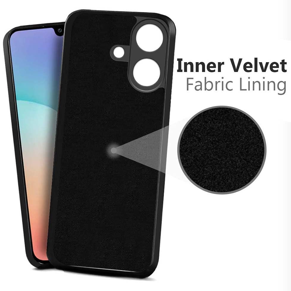 Image of Fashionury Liquid Silicon Back Cover for Samsung Galaxy M17e 5G / F70e 5G / M07 / F07 / A07 / A07 5G | Camera Protection | Inner Velvet Fabric | Anti-Fingerprint | Ultra Slim Case (Black)