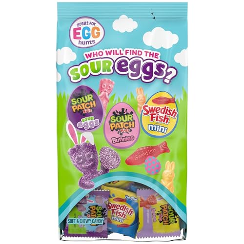 SOUR PATCH KIDS Bunnies, Sour Eggs, and SWEDISH FISH Mini Soft & Chewy Easter Candy Variety Pack, Bulk Candy, 80 Snack Packs