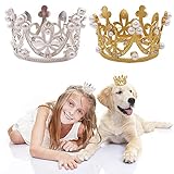 PET SHOW 2pcs Small Dog Crown Headband Puppies Rabbit Cat Hat for Birthday Party Silver Gold Rhinestone Faux Pearl Crown for Boy Girl Wedding Hair Accessories Photo Prop Costume