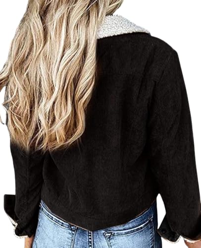 Womens Sherpa Fleece Jacket Button Down Corduroy Shacket Casual Winter Warm Lined Coat with Pockets 20252