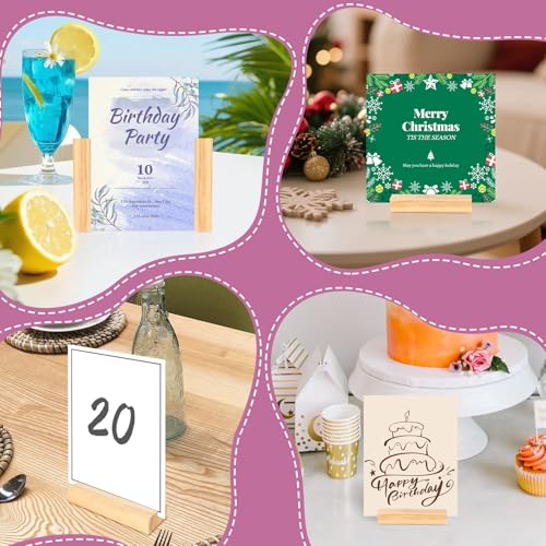 Image of 30Pcs 3.9x1.4 Inches Wood Table Number Stands, Wooden Place Card Holders, Acrylic Sign Holders for Wedding, Ceremony, Birthday, Party, Home Decoration, Events (3mm Slots)
