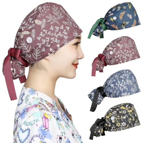 Gorro quirúrgico ajustable con botones y cinta para mujer miniatura 2