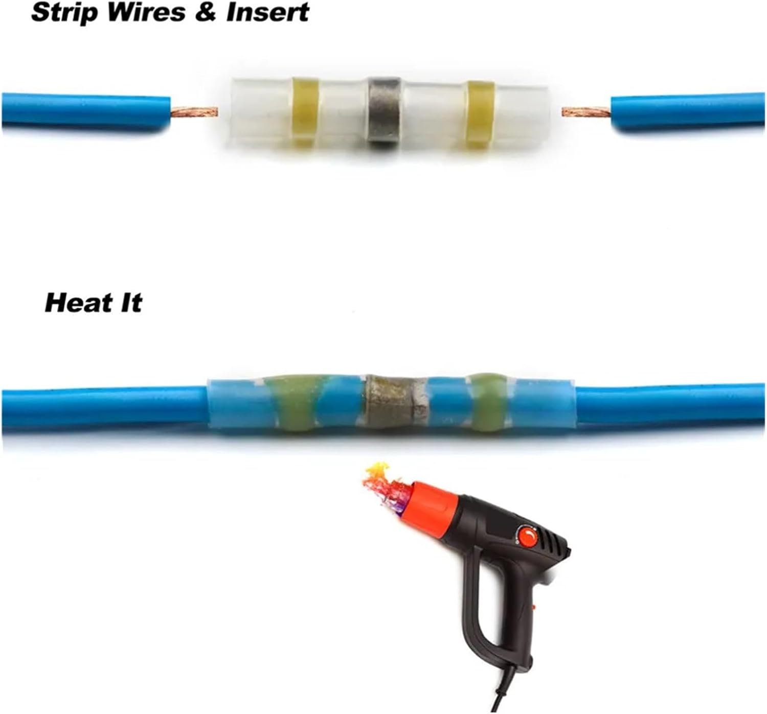 Pack of 50 Yellow AWG 12-10 Heat Shrink Solder Sleeve Terminal Insulated Waterproof Butt Wire Connectors