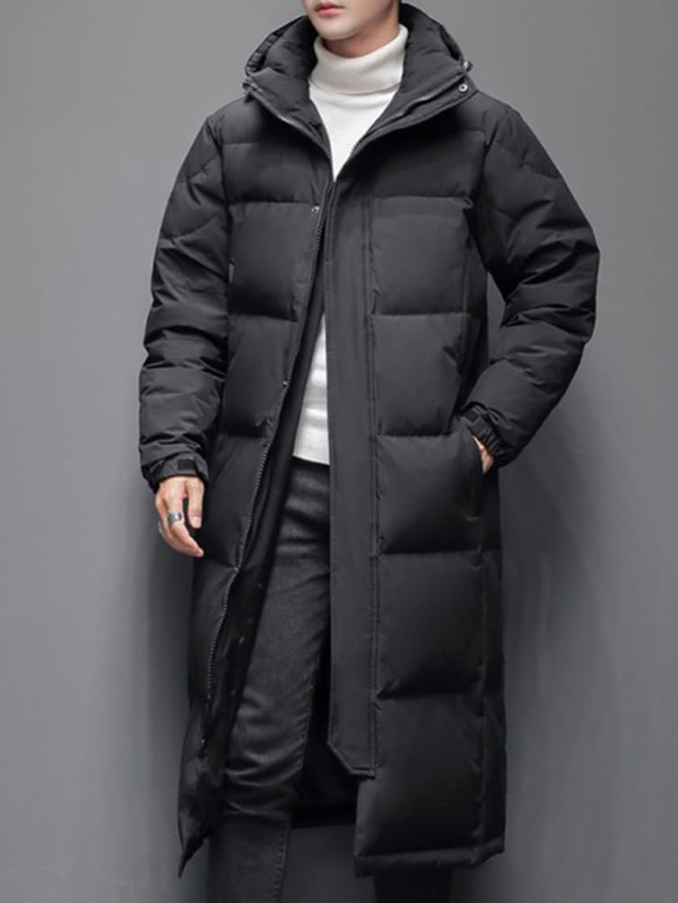Veste en Duvet Longue Homme Manteau à Capuche Coupe-Vent Chaud Respirant Hiver Doudoune Extérieure