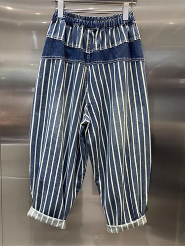 LIXINGHEITANG Large Size Vertical Striped Workwear Denim dad Pants Mens Summer Elastic Waist Hiphop4