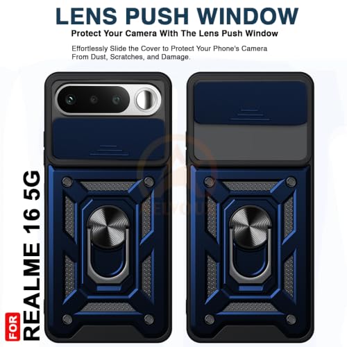 Image of Armor Bumper Back Cover Case for Realme 16 5G | Rotating Camera Cover, Ring Holder & Kickstand | Heavy Duty & 360 Degree Protection Realme 16 5G Back Cover (Blue)