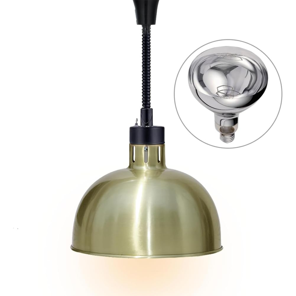 Kommerzielle Lebensmittelwärmelampe, Hängelampe, Deckenwärmer-Licht und einziehbare Lebensmittelheizlampe für Restaurant, 250 WWaluz aus Rüstungsnahrung, Bronze