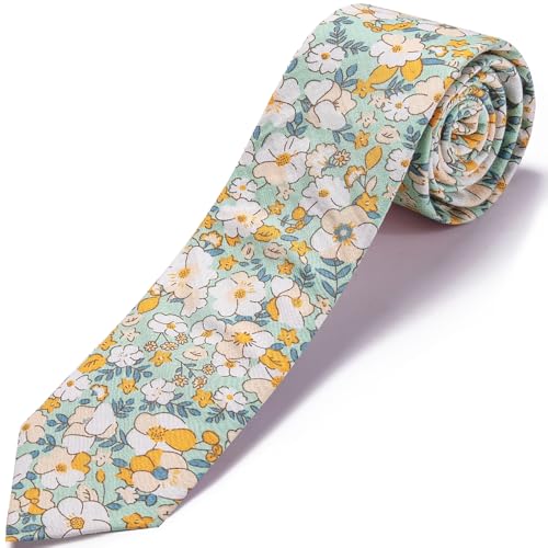 Image of Barry.Wang 100% Cotton Floral Ties for Men 63 inch Extra Long Necktie Clip