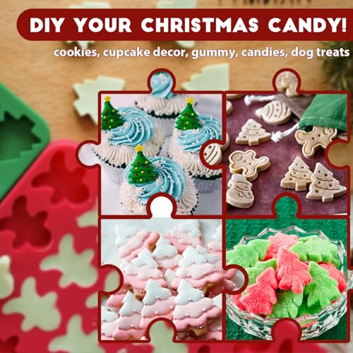 Image of Christmas Mini Candy Molds with Xmas Tree and Gingerbread Man Shaped, 152 Cavity Non-Stick Food Grade DIY Handmade Set for Gummy Jelly Dog Treat Wax Melt Gifts Baking Supplies
