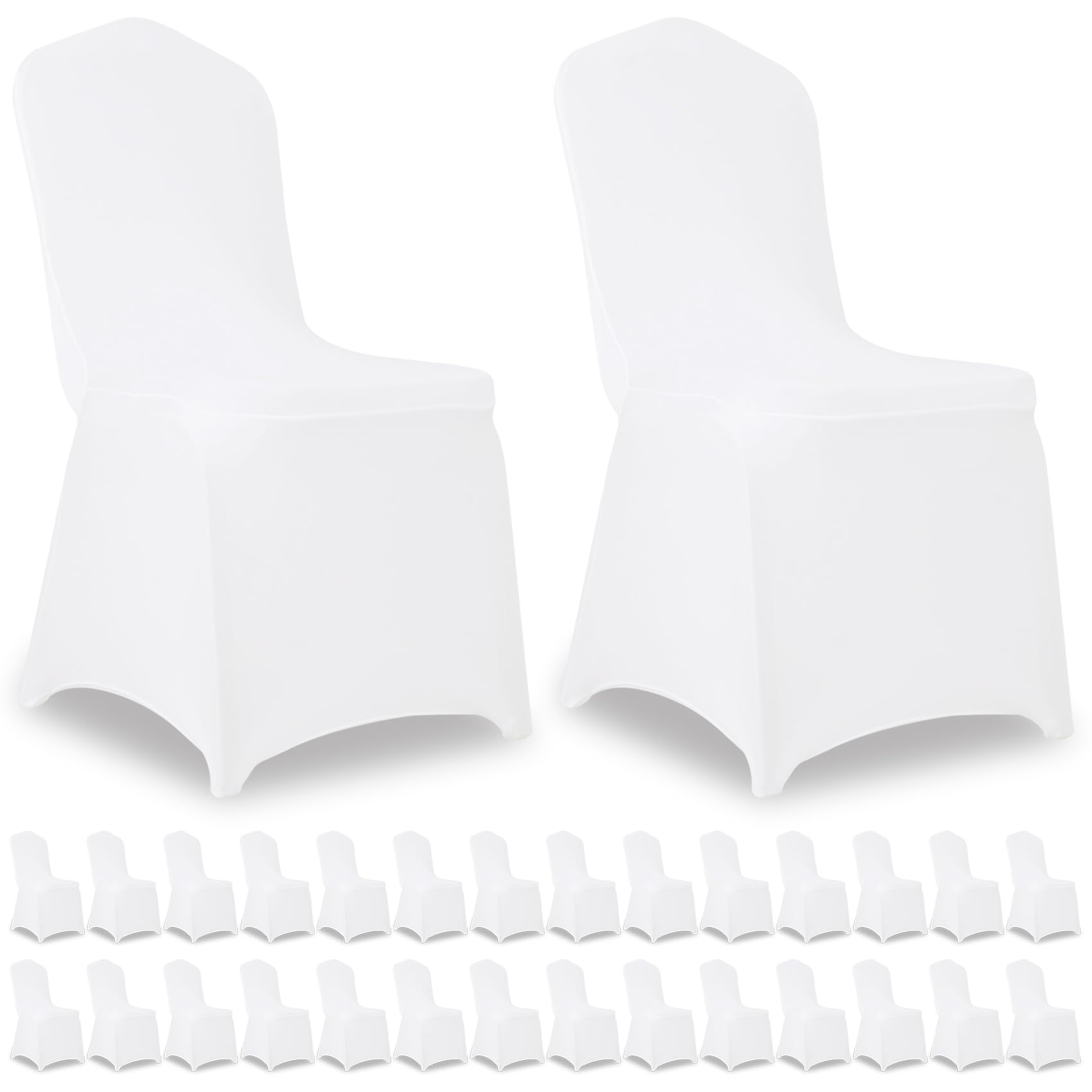 30 Pack White Stretch Polyester Spandex Chair Covers Universal Washable Removable Chair Slipcovers Protector for Wedding Banquet Events Party Dining Decoration