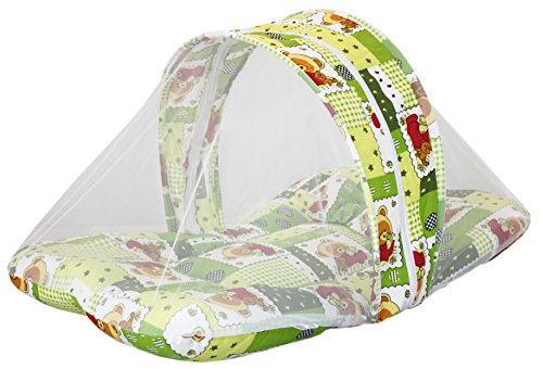 Image of Amardeep and Co Toddler Mattress with Mosquito and Insect Protection Net 70 * 40 cms (Green Yellow Teddy)