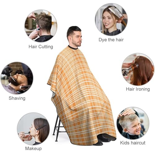 Capa para corte de cabello a cuadros naranja y blanco para adultos miniatura 3
