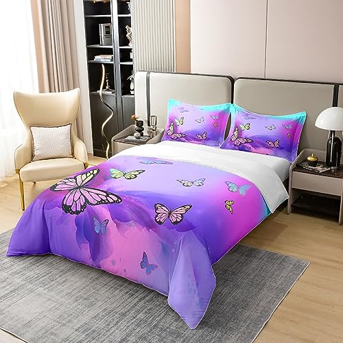 100% Cotton Boho Butterflies Duvet Cover,Colorful Butterfly Bedding Set Double,Watercolor Tie Dye Pastel Comforter Cover,Bohemia Style Bedspread Cover with 2 Pillow Cases Bedroom Decor - Image 3