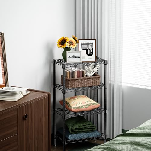 Image of M MZG 1000 lbs 4 Tier Shelf Metal Storage Shelves Wire Rack Closet Organizers with PP Board for Garage Kitchen Bathroom Laundry Black 11.8 inch D x 21.7 inch W x 39.5 inch H