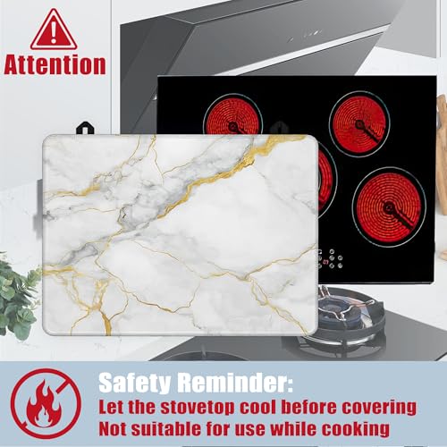 Image of White Gold Marble Stove Top Covers for Electric Stove,Modern Glass Top Stove Cover, Heat Resistant Range Covers for Electric Stove,Washable Countertop Mat, 28 x 20 Inch