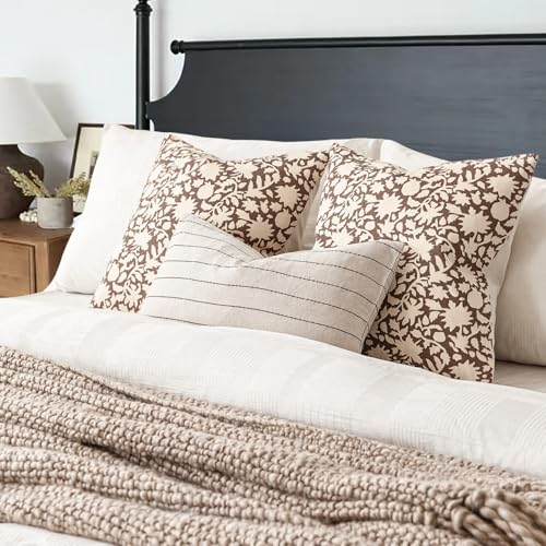 Image of Foindtower Set of 2 Decorative Neutral Floral Throw Pillow Covers Accent Farmhouse Cushion Covers Boho Vintage Pillowcase for Couch Sofa Bedroom Living Room Home Decor,20x20 Inch,Brown