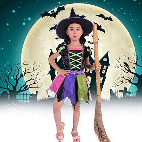 Suppromo Witch Costume Girls Halloween Witch Costumes with Hat, Witch Dress Up Outfit 7-8T