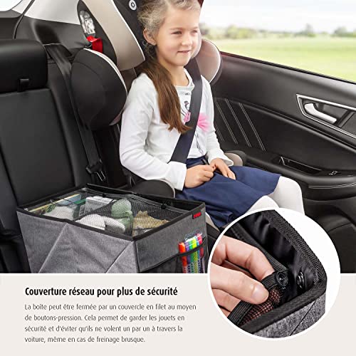 reer Rücksitz-Auto-Box TravelKid Box für Ordnung auf der Rückbank, schmutzabweisend, Anti-Rutsch-Boden, faltbar, grau