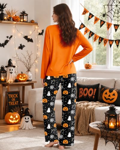 Image of 2 Piece Womens Pajama Sets Long Sleeve Sleepwear with Pants Soft Crewneck Loungewear Ladies Pj Set