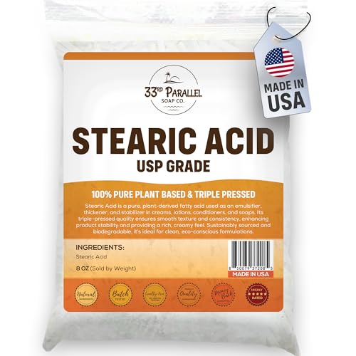 Stearic Acid USP Grade (8oz) White Flakes Triple Pressed NF/USP | 100% Plant-Based Natural Emulsifier Solidifier & Thickener for Creams Lotions Soaps & Candle Making | 8 Ounces