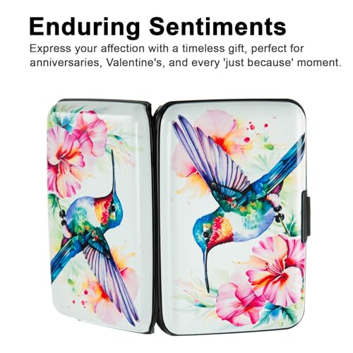 Image of Credit Card Holder, Metal Card Wallet RFID Blocking Mini Slim Aluminum Business Hard Card Case for Women Men (Flowers Hummingbird)