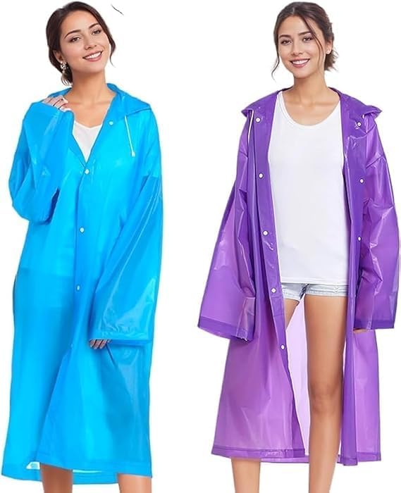 2 Pack Reusable Raincoats for Adults, EVA Rain Ponchos Lightweight Rain Coat Waterproof Rain Coats Gear with Hood