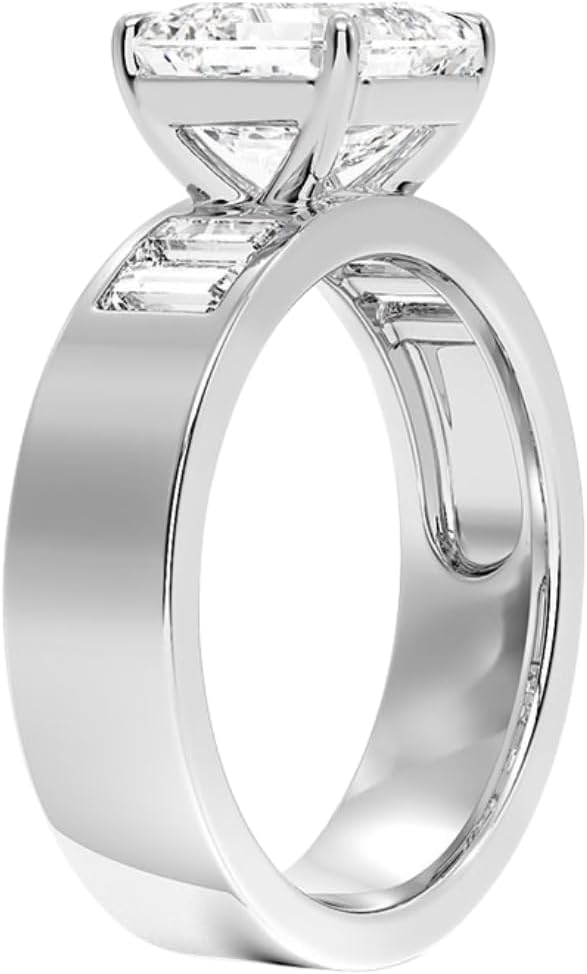 2 CT Moissanite Engagement Ring for Women, Baguette Channel Setting, Handmade Custom Ring in E-F colorless, VVS1-VVS2 clarity 925 Sterling Silver or 10K 14K 18K Gold, Wedding Promise Christmas Gift for Her