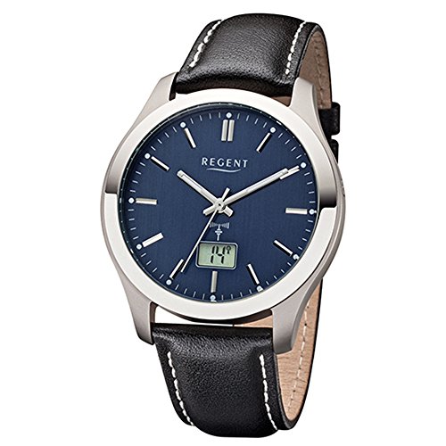 Preisvergleich Produktbild Regent Herren-Armbanduhr Elegant Analog Leder-Armband schwarz Funk-Uhr URFR223