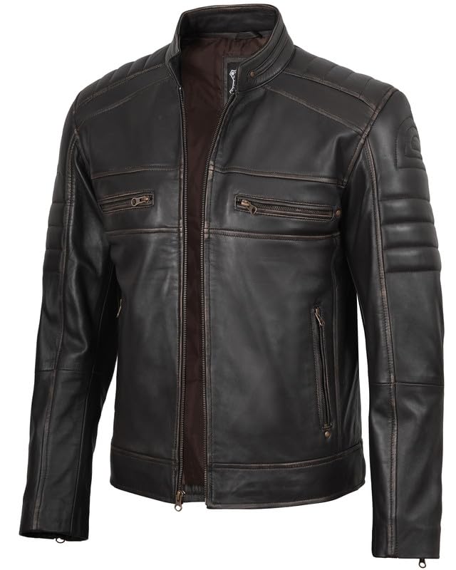 Image of Blingsoul Men's Leather Jacket - Real Lambskin Motorcycle Cafe Racer Biker Style Jacket