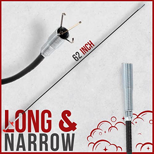 62\" Snake Drain Clog Remover - Used as Hair Clog Remover for Sink, Shower, and Bathtub - Dryer Vent Cleaner, and as a Flexible Grabber Tool for Hard to Reach Places - By RAM-PRO - Thumbnail 2