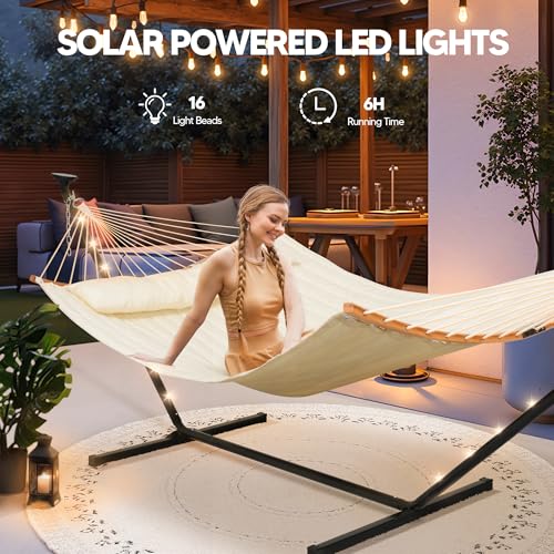 Image of SUNCREAT Double Outdoor Hammock with 12 ft Stand, Beige